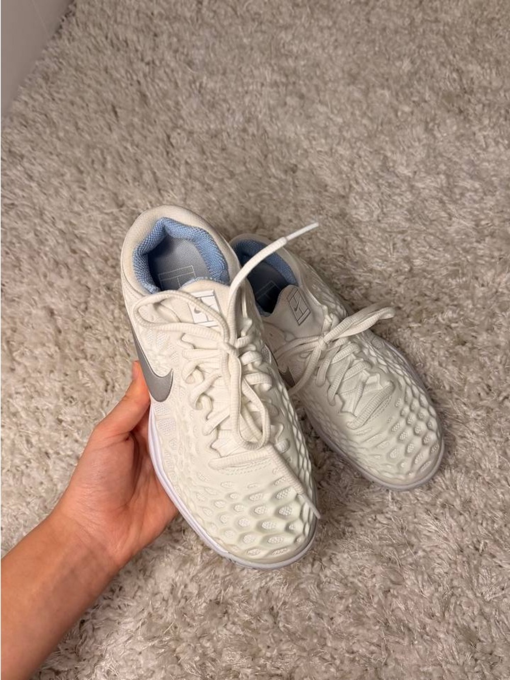 Nike White Kids' Textured Training Sneakers with Gray Swoosh